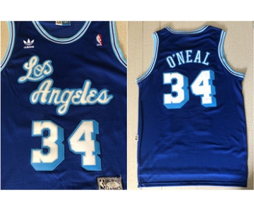 Lakers 34 Shaquille O'Neal Blue Hardwood Classics Mesh Jersey