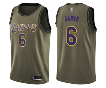 Lakers #6 LeBron James Green Salute to Service Basketball Swingman Jersey