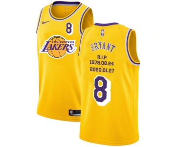 Lakers 8 Kobe Bryant Yellow Nike R.I.P Swingman Jersey