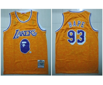 Lakers 93 Bape Yellow 1996-97 Hardwood Classics Jersey