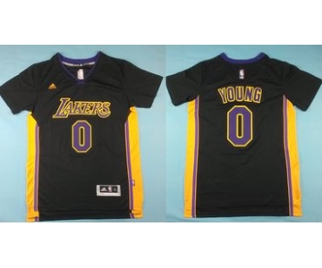 Los Angeles Lakers #0 Nick Young Revolution 30 Swingman 2014 New Black With Purple Short-Sleeved Jersey