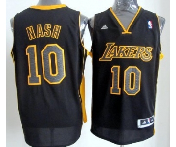 Los Angeles Lakers #10 Steve Nash Revolution 30 Swingman All Black With Yellow Jersey