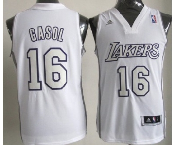 Los Angeles Lakers #16 Pau Gasol Revolution 30 Swingman White Big Color Jersey