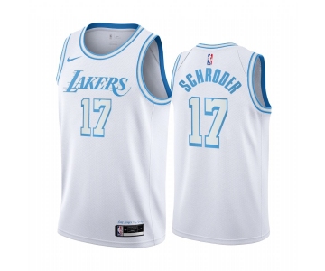 Los Angeles Lakers #17 Dennis Schroder 2020-21 White City Edition Jersey Blue Silver Logo