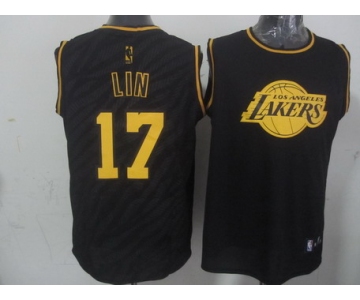 Los Angeles Lakers #17 Jeremy Lin Revolution 30 Swingman 2014 Black With Gold Jersey