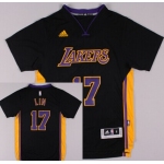 Los Angeles Lakers #17 Jeremy Lin Revolution 30 Swingman 2014 New Black With Purple Short-Sleeved Jersey