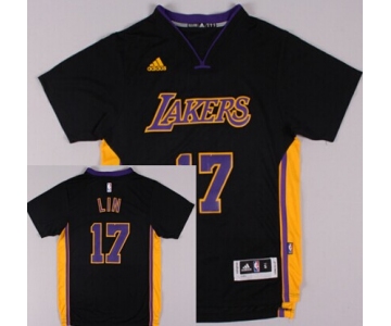 Los Angeles Lakers #17 Jeremy Lin Revolution 30 Swingman 2014 New Black With Purple Short-Sleeved Jersey