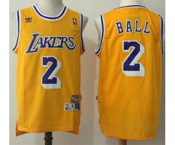 Los Angeles Lakers #2 Lonzo Ball Yellow Throwback Stitched NBA Jersey