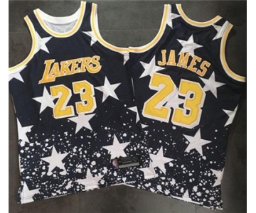 Los Angeles Lakers #23 LeBron James Navy Throwback 1997 4th of July Stitched NBA Jersey