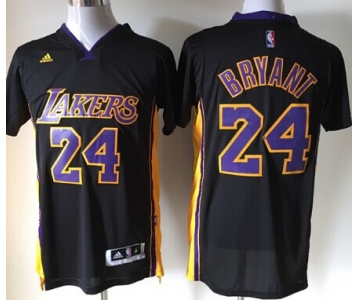 Los Angeles Lakers #24 Kobe Bryant Revolution 30 Swingman 2014 New Black With Purple Short-Sleeved Jersey