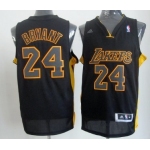 Los Angeles Lakers #24 Kobe Bryant Revolution 30 Swingman All Black With Yellow Jersey