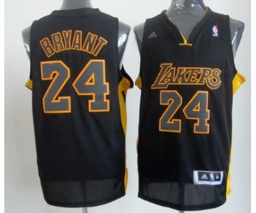 Los Angeles Lakers #24 Kobe Bryant Revolution 30 Swingman All Black With Yellow Jersey