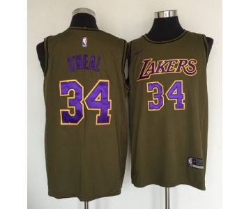 Los Angeles Lakers #34 Shaquille O'Neal Olive Nike Swingman Jersey