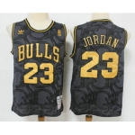 Men's Chicago Bulls #23 Michael Jordan Black Golden Hardwood Classics Soul Swingman Throwback Jersey