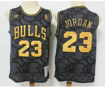 Men's Chicago Bulls #23 Michael Jordan Black Golden Hardwood Classics Soul Swingman Throwback Jersey