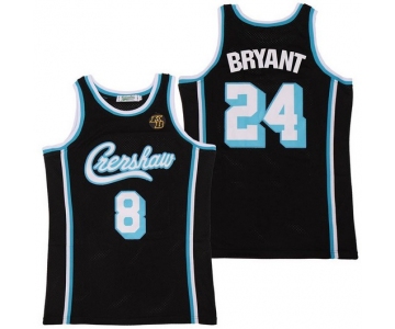 Men's Crenshaw #8 #24 Kobe Bryant Black With KB Patch Swingman Throwback Jersey