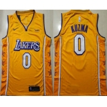 Men's Los Angeles Lakers #0 Kyle Kuzma Yellow 2020 Nike City Edition Swingman Jersey With The Sponsor Logo