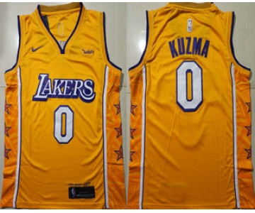 Men's Los Angeles Lakers #0 Kyle Kuzma Yellow 2020 Nike City Edition Swingman Jersey With The Sponsor Logo