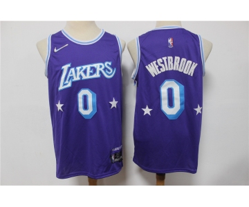 Men's Los Angeles Lakers #0 Russell Westbrook Purple Nike Diamond 2022 City Edition Swingman Stitched Jersey