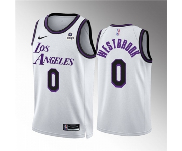 Men's Los Angeles Lakers #0 Russell Westbrook White City Edition Stitched Basketball Jersey