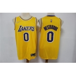 Men's Los Angeles Lakers #0 Russell Westbrook Yellow 75th Anniversary Diamond 2021 Stitched Jersey
