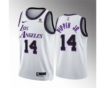 Men's Los Angeles Lakers #14 Scottie Pippen Jr. White City Edition Stitched Basketball Jersey