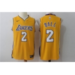 Men's Los Angeles Lakers #2 Lonzo Ball New Yellow 2017-2018 Nike Swingman Stitched NBA Jersey