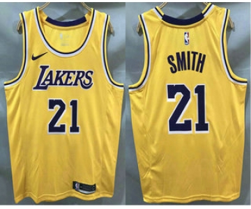 Men's Los Angeles Lakers #21 JR Smith Yellow 2020 Nike Swingman Printed NBA Jersey