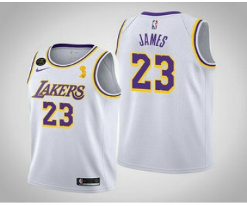 Men's Los Angeles Lakers #23 LeBron James 2020 NBA Finals Champions Association White Jersey