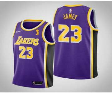 Men's Los Angeles Lakers #23 LeBron James 2020 NBA Finals Champions Statement Purple Jersey