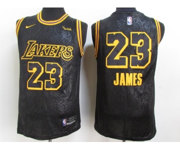 Men's Los Angeles Lakers #23 LeBron James Black NEW 2021 Nike City Edition Wish Patch Stitched Jersey