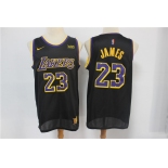 Men's Los Angeles Lakers #23 LeBron James Black Nike Swingman 2021 Earned Edition Stitched Jersey With NEW Sponsor Logo