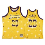 Men's Los Angeles Lakers #23 LeBron James Starry Yellow Hardwood Classics Soul Swingman Throwback Jersey