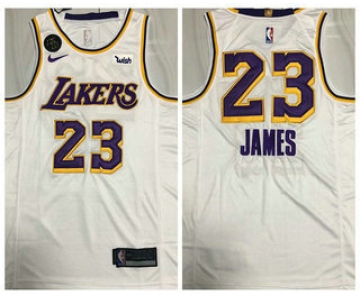 Men's Los Angeles Lakers #23 LeBron James White With KB Patch NEW 2021 Nike Wish AU Stitched NBA Jersey