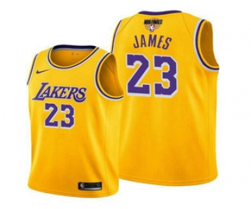 Men's Los Angeles Lakers #23 LeBron James Yellow 2020 Finals Stitched NBA Jersey