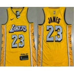 Men's Los Angeles Lakers #23 LeBron James Yellow 2020 Nike City Edition AU ALL Stitched Jersey