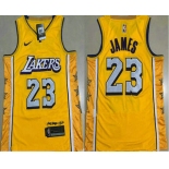 Men's Los Angeles Lakers #23 LeBron James Yellow 2020 Nike City Edition AU ALL Stitched Jersey