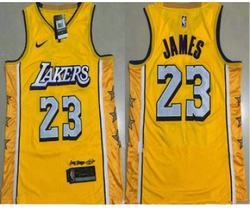 Men's Los Angeles Lakers #23 LeBron James Yellow 2020 Nike City Edition AU ALL Stitched Jersey