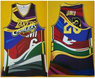 Men's Los Angeles Lakers #23 Lebron James Multi Color Swingman Printed NBA Jersey