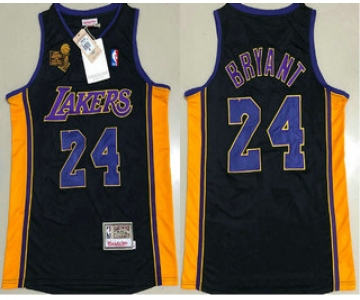 Men's Los Angeles Lakers #24 Kobe Bryant Black Champion Patch 2009-2010 Hardwood Classics Soul AU Throwback Jersey