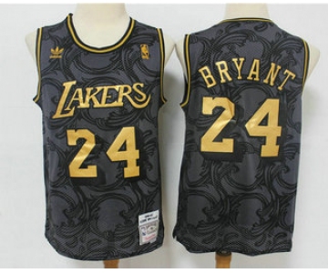 Men's Los Angeles Lakers #24 Kobe Bryant Black Golden Hardwood Classics Soul Swingman Throwback Jersey