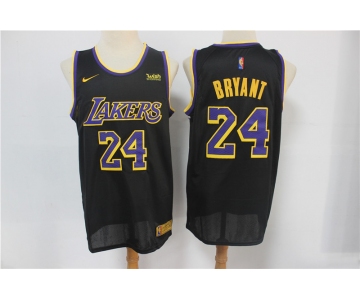 Men's Los Angeles Lakers #24 Kobe Bryant Black Nike Swingman 2021 Earned Edition Stitched Jersey With NEW Sponsor Logo