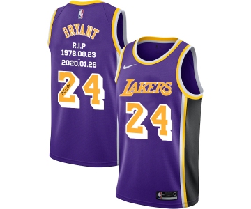 Men's Los Angeles Lakers #24 Kobe Bryant Purple R.I.P Signature Swingman Jerseys