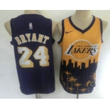 Men's Los Angeles Lakers #24 Kobe Bryant Purple with Yellow Salute Nike Swingman Stitched NBA Jersey