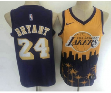 Men's Los Angeles Lakers #24 Kobe Bryant Purple with Yellow Salute Nike Swingman Stitched NBA Jersey