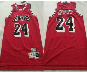 Men's Los Angeles Lakers #24 Kobe Bryant Red With Black Name Hardwood Classics Soul Swingman Throwback Jersey