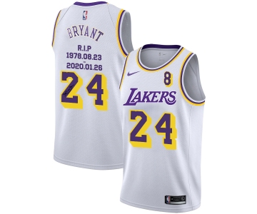 Men's Los Angeles Lakers #24 Kobe Bryant White R.I.P Signature Swingman Jerseys