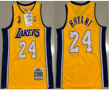 Men's Los Angeles Lakers #24 Kobe Bryant Yellow Champion Patch 2008-09 Hardwood Classics Soul AU Throwback Jersey