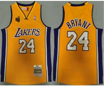 Men's Los Angeles Lakers #24 Kobe Bryant Yellow Champion Patch 2009-10 Hardwood Classics Soul Swingman Throwback Jersey