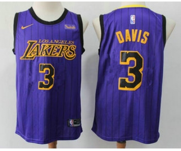 Men's Los Angeles Lakers #3 Anthony Davis 2019 Purple Stripe Nike Swingman Wish Stitched NBA Jersey